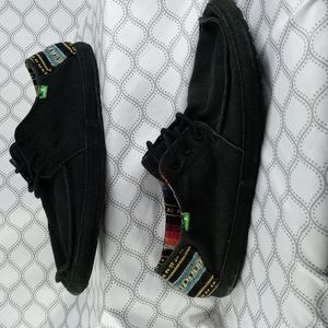 Mens Sanuk sidewalk sufer canvas black Aztec lined casual lace up shoes